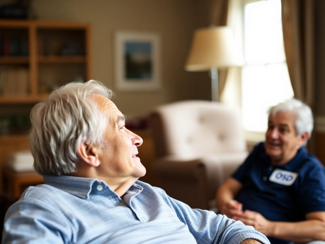 Caring conversation between staff and resident